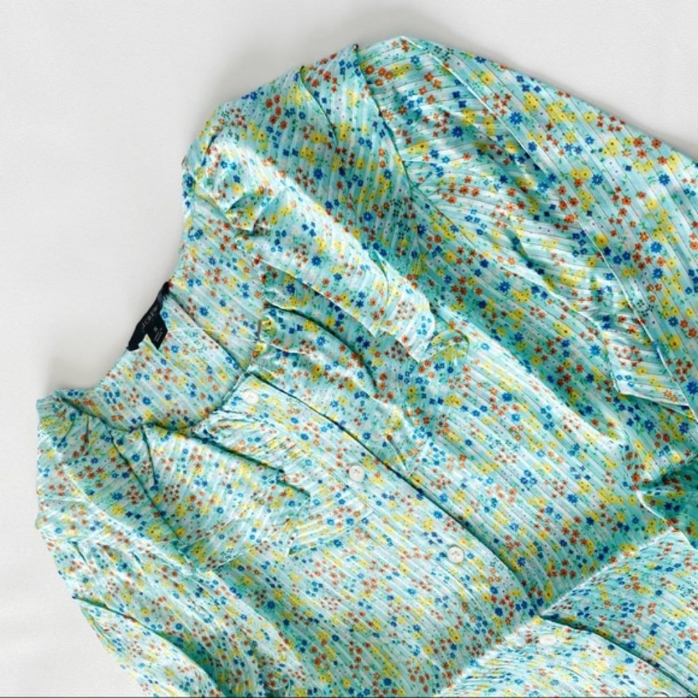 J. Crew | Ruffle Top In Field Day Print Aqua Small Ditsy Floral Mint New Viscose - Picture 9 of 15